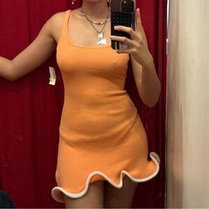 Orange Ruffle Hem Dress/ Bikini Cover-up